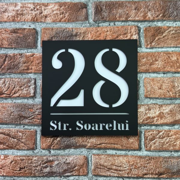 Placuta numar casa personalizat Armonia 19.5 x 19.5 cm Negru Mat / Alb Mat