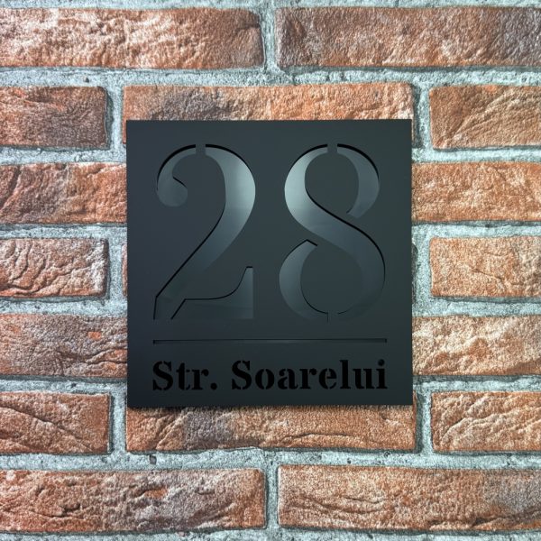 Placuta numar casa personalizat Armonia 19.5 x 19.5 cm Negru Mat / Negru Lucios