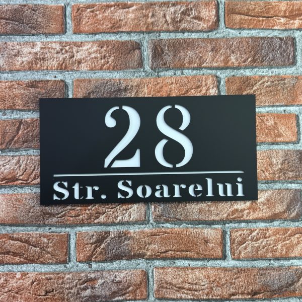 Placuta numar casa personalizat BloomCraft 29.5 x 14.5 cm Negru Mat / Alb Mat