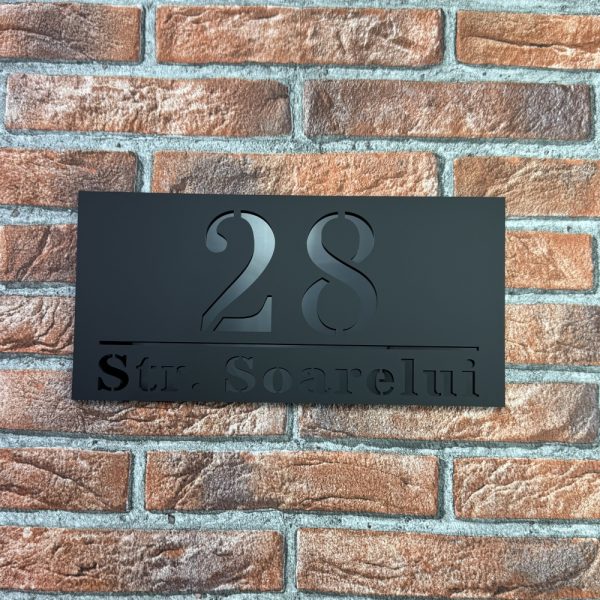 Placuta numar casa personalizat BloomCraft 29.5 x 14.5 cm Negru Mat / Negru Lucios