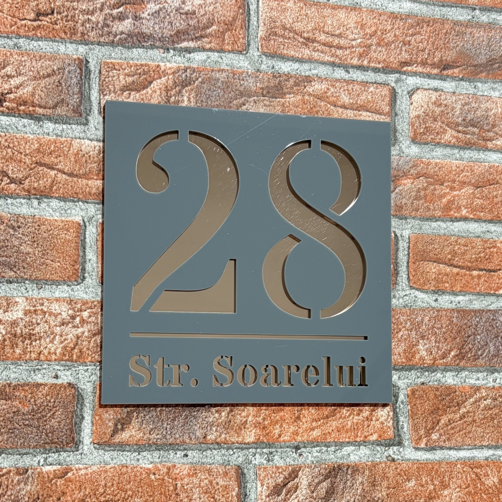 Placuta numar casa personalizat Armonia 19.5 x 19.5 cm Grii Lucios / Oglinda Roz