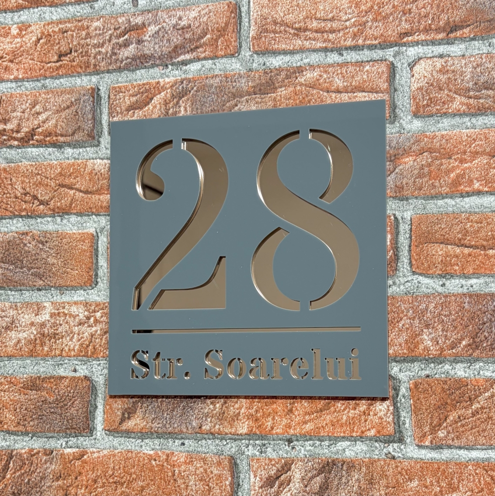 Placuta numar casa personalizat Armonia 19.5 x 19.5 cm Grii Lucios / Oglinda Roz